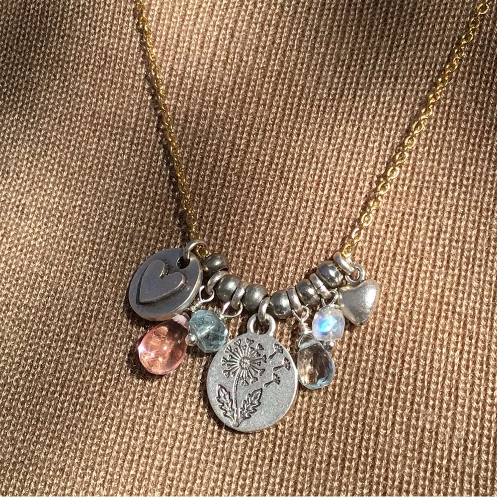 Sundance Charm dandelion heart gemstone Necklace - Picture 4 of 15
